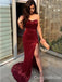 Sexy Red Mermaid Side Slit Maxi Long Party Prom Dresses, Wedding Party Dresses,WGP298