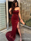 Sexy Red Mermaid Side Slit Maxi Long Party Prom Dresses, Wedding Party Dresses,WGP298