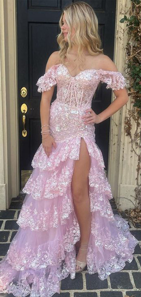 Popular Pink Mermaid Off-shoulder Long Formal Gown to Impress,WGP1808