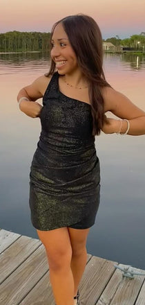 Elegant Green One-shoulder Homecoming Dress Graduation Party Dress , QB0909