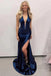 Sexy Navy Blue Mermaid V-neck Maxi Long Party Prom Dresses,Evening Dresses,WGP387