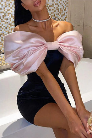 Sexy BlackPink Bow Homecoming Dress Graduation Party Dress , QB0887