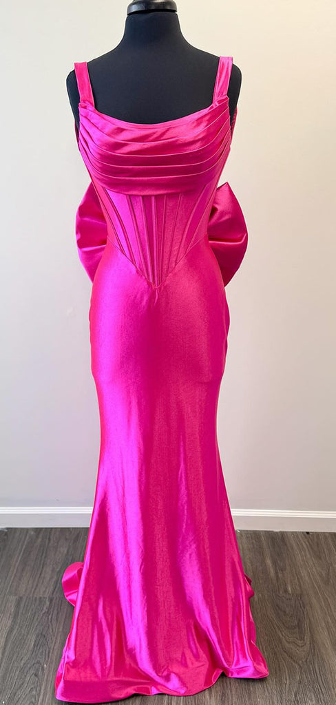 Popular Barbie Pink Bowknot Mermaid Long Prom Dress to Impress,WGP1725 – QueenaBridal Popular Barbie Pink Bowknot Mermaid Long Prom Dress to Impress,WGP1725 – QueenaBridal
