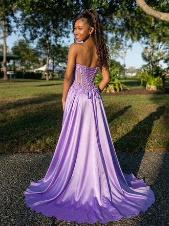 Stunning Purple Strapless Lace Beaded High Low Evening Gown, Prom Dress, WGP2299