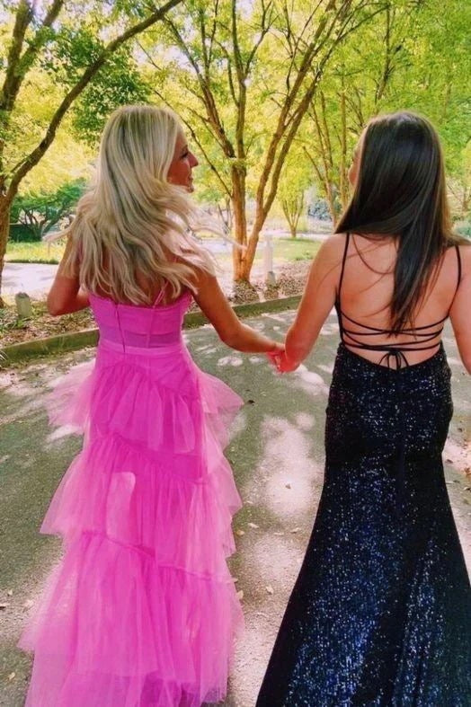 Hot Pink A-line Spaghetti Straps Maxi Long Party Prom Dresses, Wedding Party Dresses,WGP293