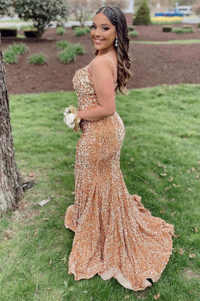 Elegant Brown Mermaid Spaghetti Straps V-neck Long Formal Gown to Impress,WGP1756