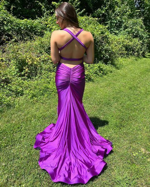 Sexy Purple Mermaid V-neck Maxi Long Party Prom Dresses,Evening Dresses,WGP383