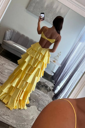 Sexy Yellow A-line V-neck Long Formal Gown to Impress,WGP1761