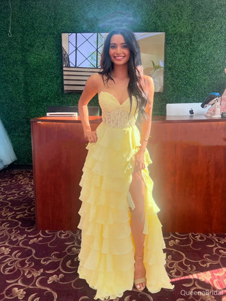 Sexy Yellow A-line Sweetheart Slit Long Formal Gown to Impress,WGP1760