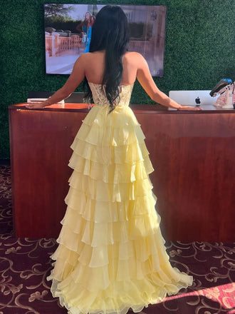 Sexy Yellow A-line Sweetheart Slit Long Formal Gown to Impress,WGP1760