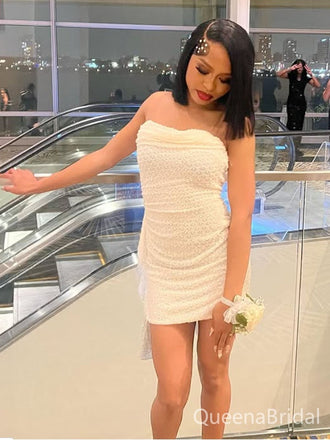 Sexy White Straight Across Homecoming Dress Graduation Party Dress , QB0897