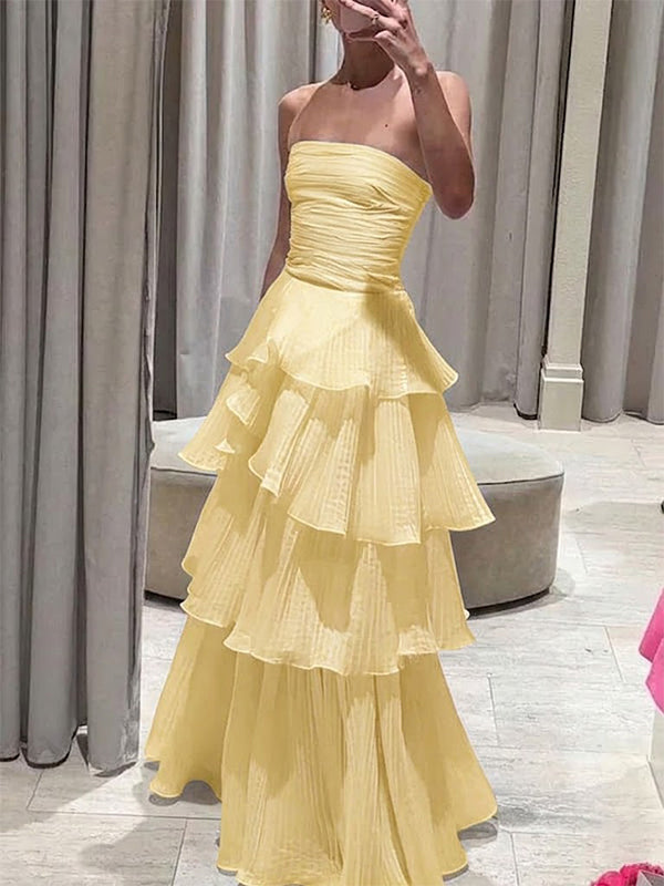 Elegant Fuchsia Strapless A-line Ruffled Evening Gown, Prom Dress, WGP2283