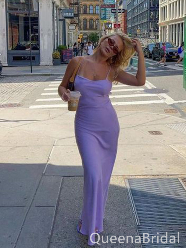 Elegant Lavender Purple Spaghetti Straps  Backless Long Mermaid Evening Prom Dresses ,WGP405