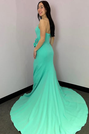 Elegant Green Mermaid Straight Across Slit Long Prom Dress to Impress,WGP1739