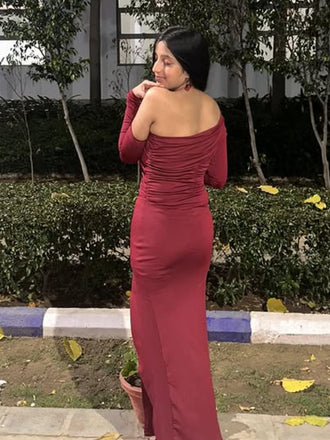 Elegant Red Long Sleeve Mermaid Long Formal Gown to Impress,WGP1785