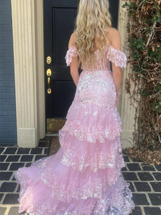 Popular Pink Mermaid Off-shoulder Long Formal Gown to Impress,WGP1808