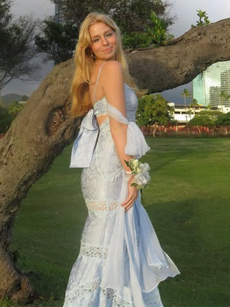 Elegant Blue Spaghetti Straps Mermaid Long Formal Gown to Impress,WGP1794