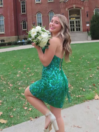 Sparkly Green Straight Across Homecoming Dress Graduation Party Dress , QB0920