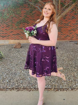 Elegant Purple V-neck Homecoming Dress Graduation Party Dress , QB0906