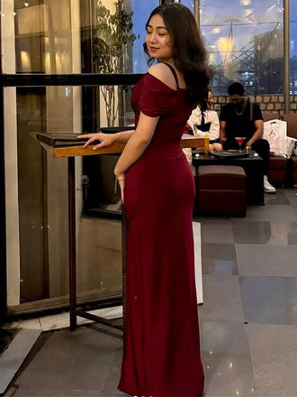 Popular Red Slit Mermaid Spagehtti Straps Long Formal Gown to Impress,WGP1788