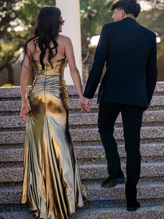 Sparkly Gold Sweetheart Slit Mermaid Long Formal Gown to Impress,WGP1800