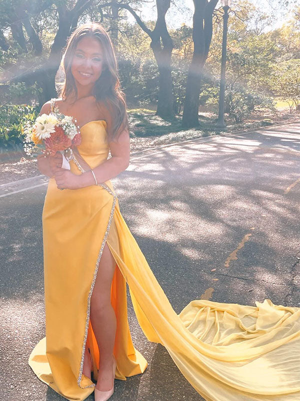 Popular Yellow Spagehetti Straps Mermaid Long Formal Gown to Impress,WGP1805