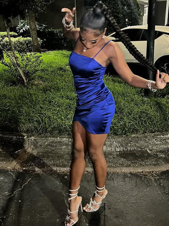 Sexy Blue Spaghetti Straps Homecoming Dress Graduation Party Dress , QB0912