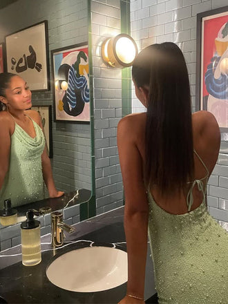 Popular Green Spaghetti Straps Homecoming Dress Graduation Party Dress , QB0895