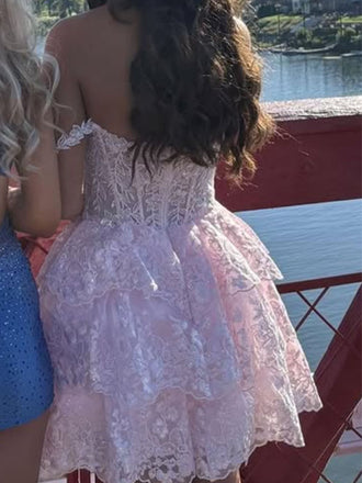 Sparkly Pink Sweetheart Off-shoulder Homecoming Dress Graduation Party Dress , QB0893
