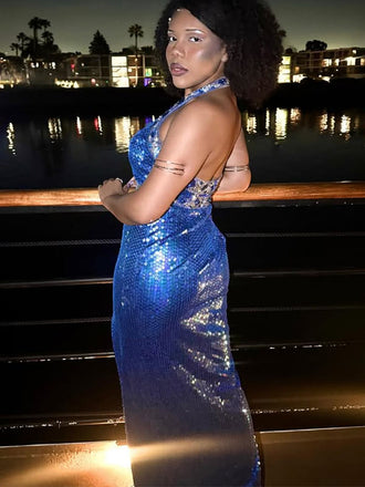 Sparkly Blue V-neck Mermaid Long Formal Gown to Impress,WGP1798