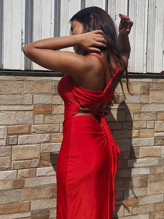 Popular Red Mermaid Spagehtti Straps Long Formal Gown to Impress,WGP1787