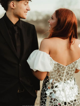 Sparkly White Off-shoulder Homecoming Dress Graduation Party Dress , QB0902