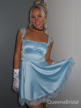 Elegant Blue Spagehtti Straps Homecoming Dress Graduation Party Dress , QB0944