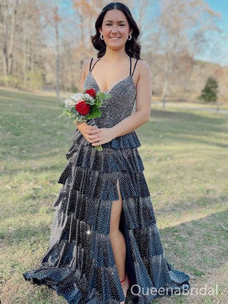 Popular Black Spaghetti Straps V-neck A-line Long Formal Gown to Impress,WGP1803