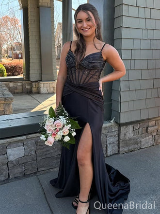 Popular Black Mermaid Spagehtti Straps Long Formal Gown to Impress,WGP1789