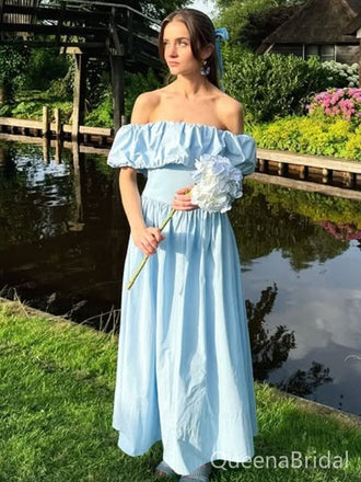 Cute Blue Off-shoulder Long Formal Gown to Impress,WGP1764
