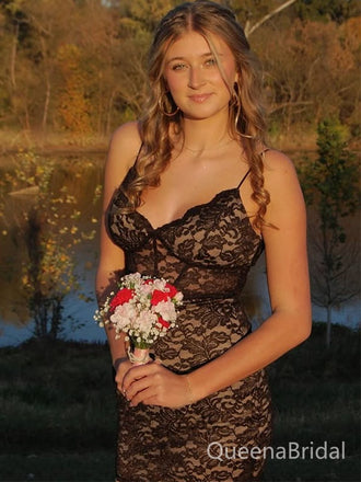 Sexy Black Spaghetti Straps Homecoming Dress Graduation Party Dress , QB0928