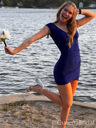 Elegant Blue Off-shoulder Homecoming Dress Graduation Party Dress , QB0945