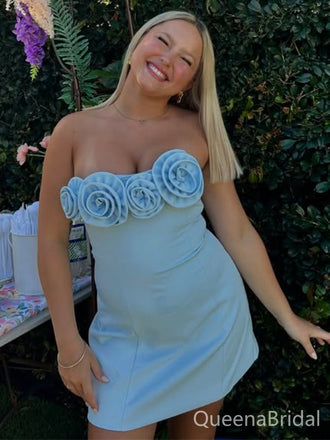 Popular Blue Flower Homecoming Dress Graduation Party Dress , QB0939