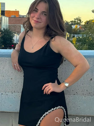 Elegant Black Spaghetti Straps Homecoming Dress Graduation Party Dress , QB0927