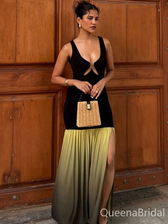 Elegant Black Green V-neck Long Formal Gown to Impress,WGP1814