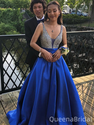 Sparkly Blue A-line V-neck Long Formal Gown to Impress,WGP1920