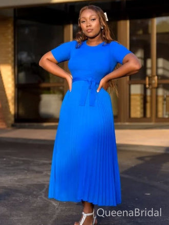 Elegant Blue Short Sleeve A-line Long Formal Gown to Impress,WGP1777