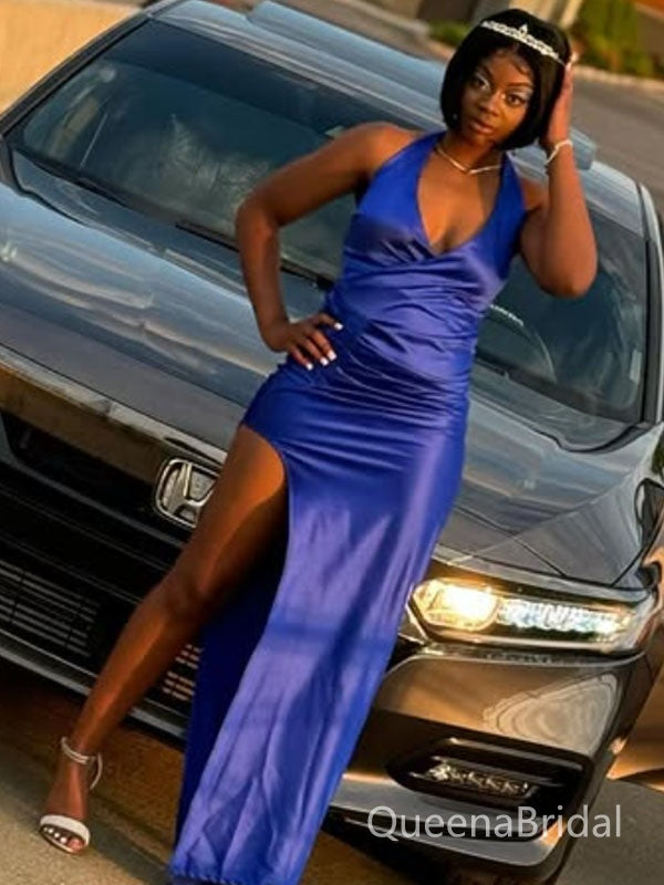 Sexy Blue V-neck Slit Mermaid Long Formal Gown to Impress,WGP1911