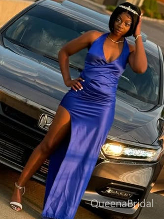 Sexy Blue V-neck Slit Mermaid Long Formal Gown to Impress,WGP1911