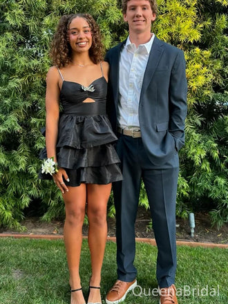 Cute Black Spaghetti Straps Homecoming Dress Graduation Party Dress , QB0924