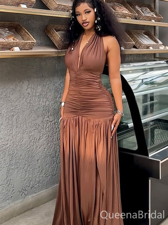 Sexy Brown V-ncek Long Formal Gown to Impress,WGP1874