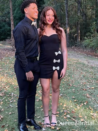 Cute Black Sweetheart Bow Homecoming Dress Graduation Party Dress , QB0923