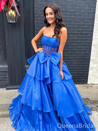Gorgeous Blue A-line Straught Across Long Formal Gown to Impress,WGP1752