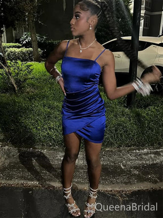 Sexy Blue Spaghetti Straps Homecoming Dress Graduation Party Dress , QB0912